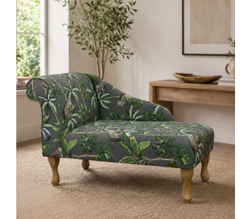 Left Facing 41" Chaise Longue in a Monkey Grey Print Fabric