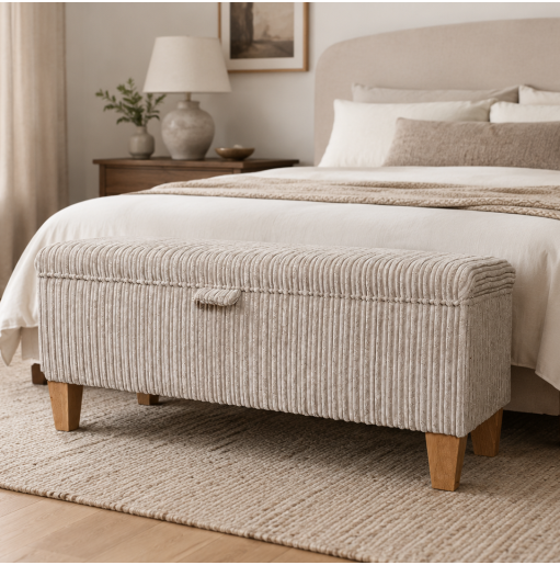 Storage Bench Stool in Mink Jumbo Cord Fabric