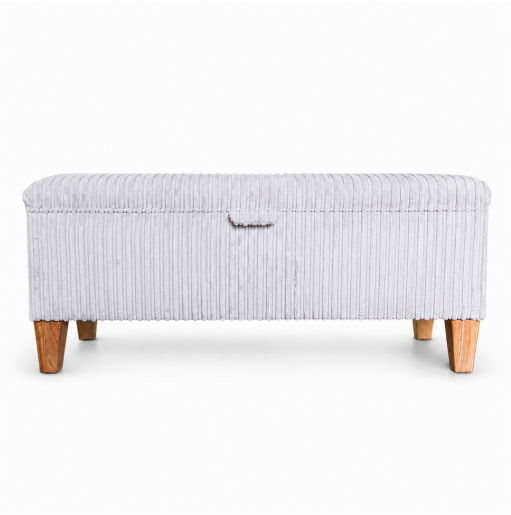 Large Storage Bench Stool in Beige Jumbo Cord Fabric