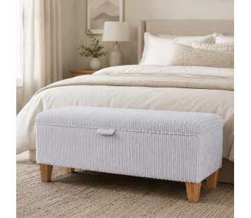 Storage Bench Stool in Beige Jumbo Cord Fabric