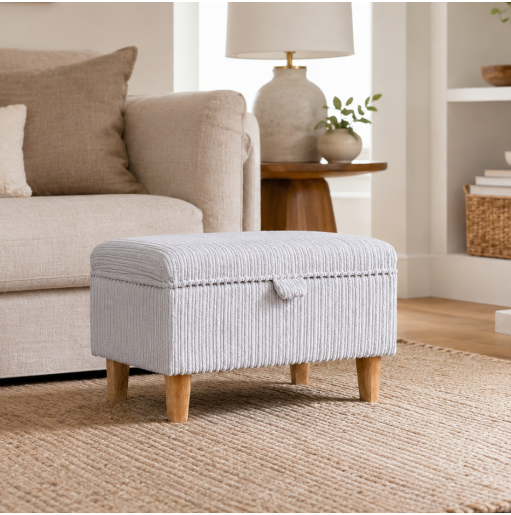 Storage Footstool in Beige Jumbo Cord Fabric
