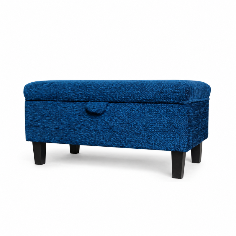 Storage Footstool in Navy Chenille Fabric | Beaumont Storage Footstool in Navy Chenille Fabric | Beaumont