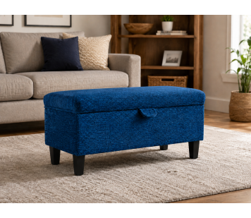 Storage Footstool in Navy Chenille Fabric