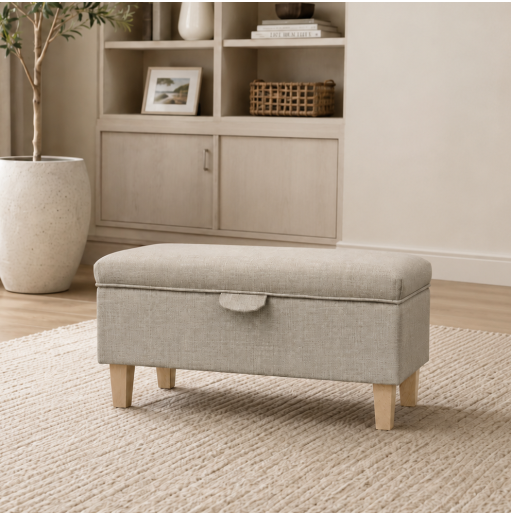 Modern Storage Footstool in a Beige Fabric