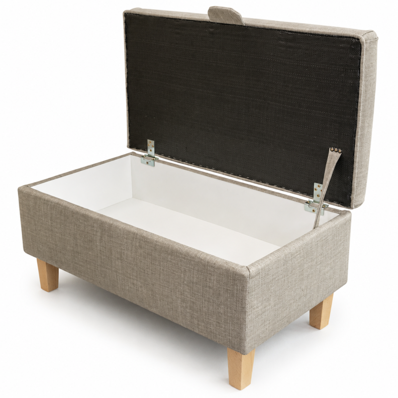 Modern Storage Footstool in a Beige Fabric Modern Storage Footstool in a Beige Fabric