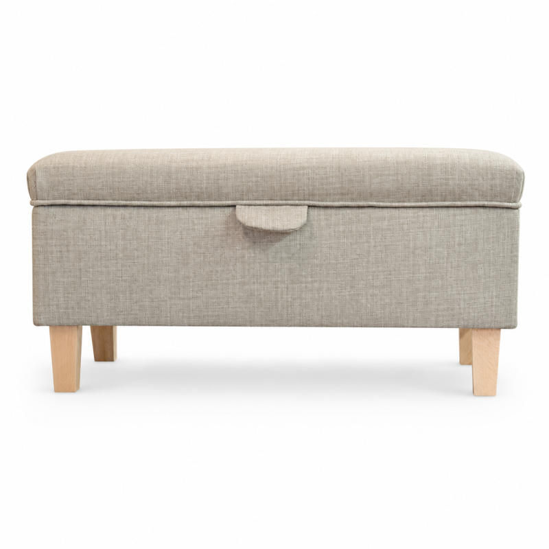 Modern Storage Footstool in a Beige Fabric Modern Storage Footstool in a Beige Fabric