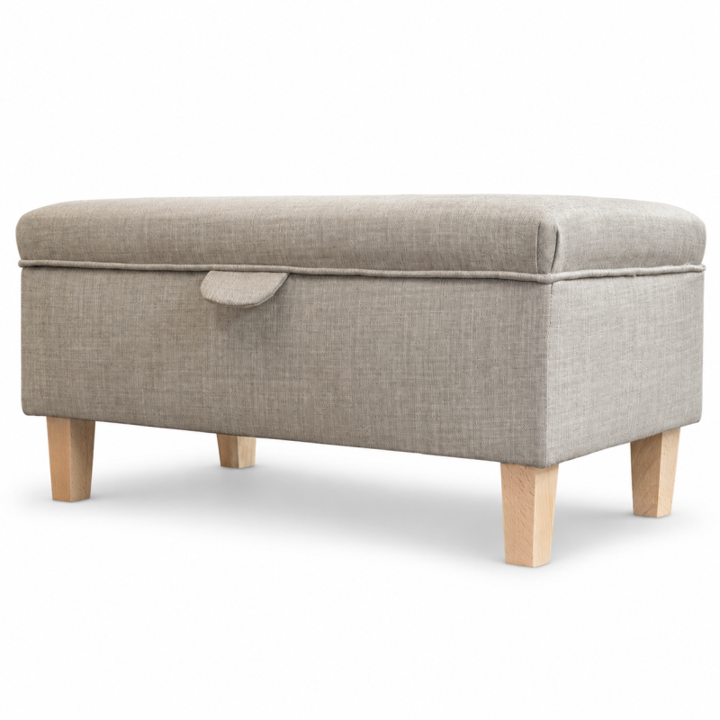 Modern Storage Footstool in a Beige Fabric Modern Storage Footstool in a Beige Fabric