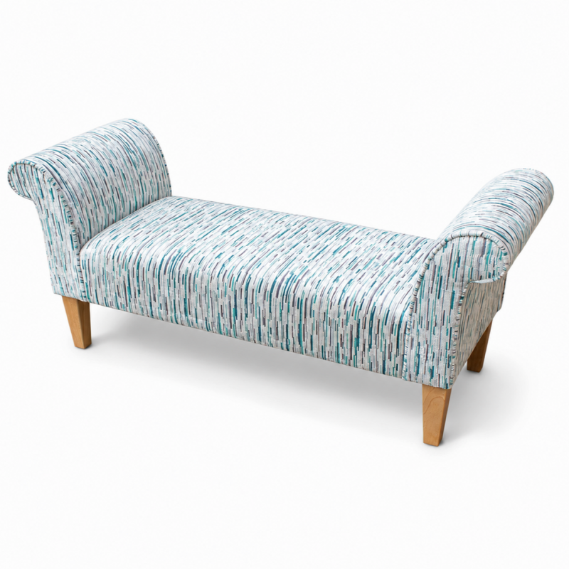 Medium Window Seat Settle in Striped Fabric Medium Window Seat Settle in Striped Fabric