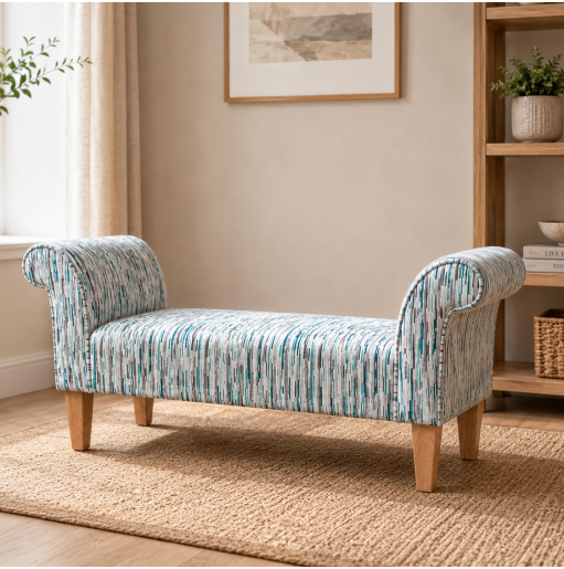 Medium Window Seat Settle in Striped Fabric
