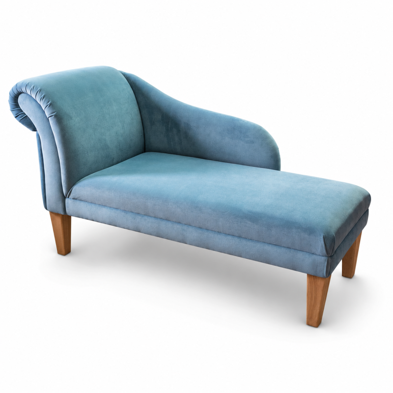 Medium Chaise Longue in AquaVelvet Air Force Velvet Medium Chaise Longue in AquaVelvet Air Force Velvet