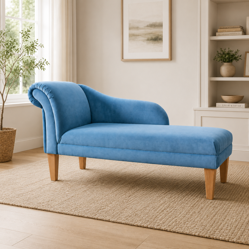 Medium Chaise Longue in AquaVelvet Air Force Velvet Medium Chaise Longue in AquaVelvet Air Force Velvet