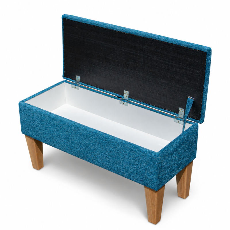 Medium Dressing Table Stool in a Chenille Carlton Teal Fabric Medium Dressing Table Stool in a Chenille Carlton Teal Fabric