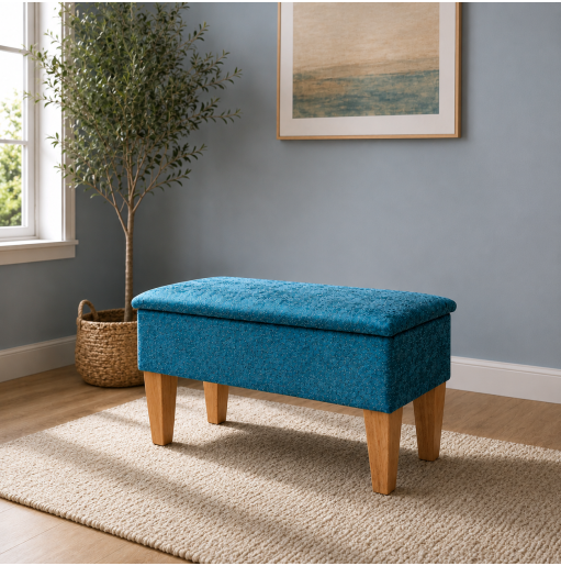 Medium Dressing Table Stool in a Chenille Carlton Teal Fabric