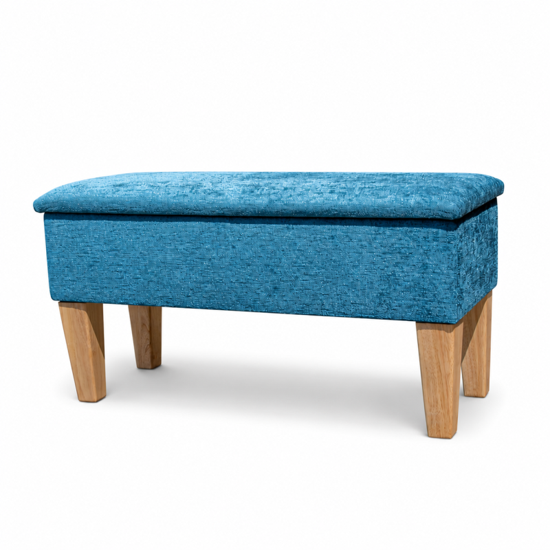 Medium Dressing Table Stool in a Chenille Carlton Teal Fabric Medium Dressing Table Stool in a Chenille Carlton Teal Fabric