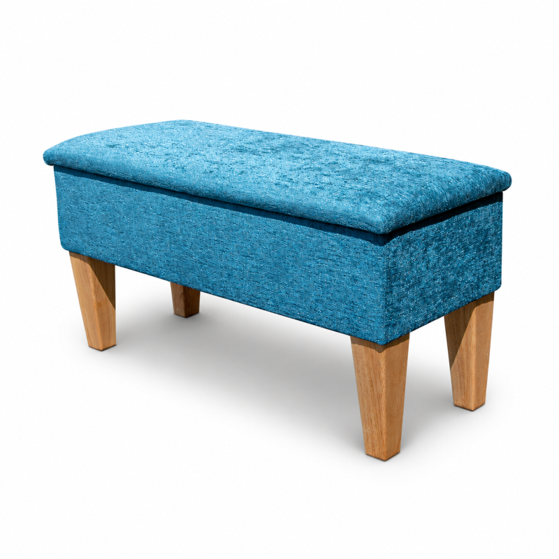 Medium Dressing Table Stool in a Chenille Carlton Teal Fabric Medium Dressing Table Stool in a Chenille Carlton Teal Fabric