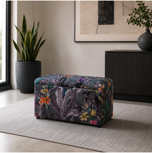 Small Pouffe Stool in Maestro Ribera Grey Fabric