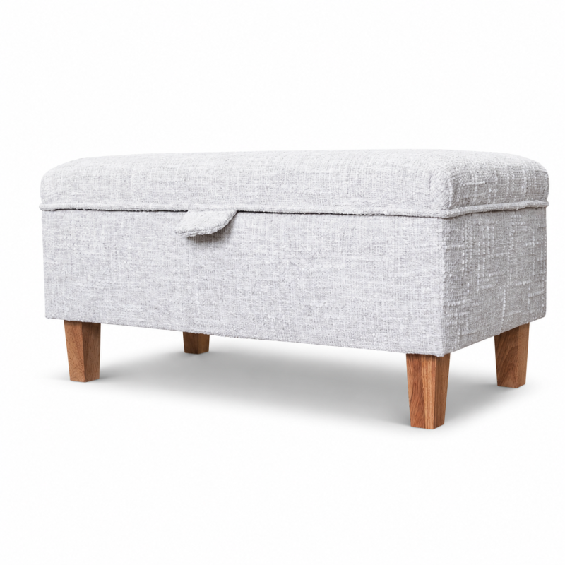 Storage Footstool in Beige Chenille Fabric Storage Footstool in Beige Chenille Fabric