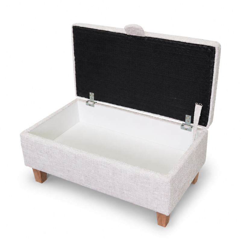 Storage Footstool in Beige Chenille Fabric Storage Footstool in Beige Chenille Fabric