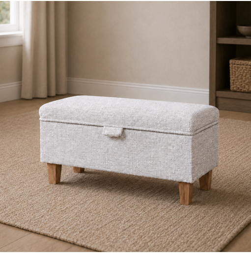 Storage Footstool in Beige Chenille Fabric