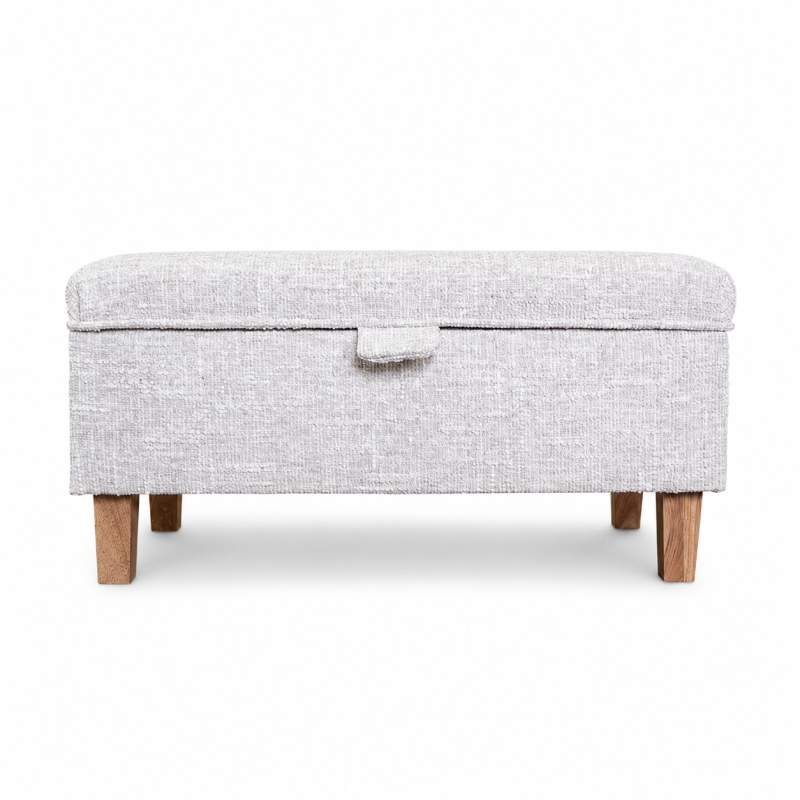 Storage Footstool in Beige Chenille Fabric Storage Footstool in Beige Chenille Fabric