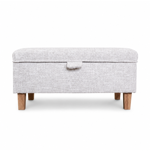 Storage Footstool in Beige Chenille Fabric