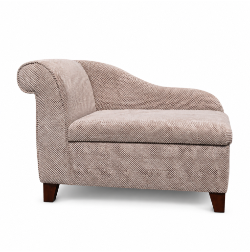 Mini Storage Chaise Longue in a Mink Dimple Velvet Fabric