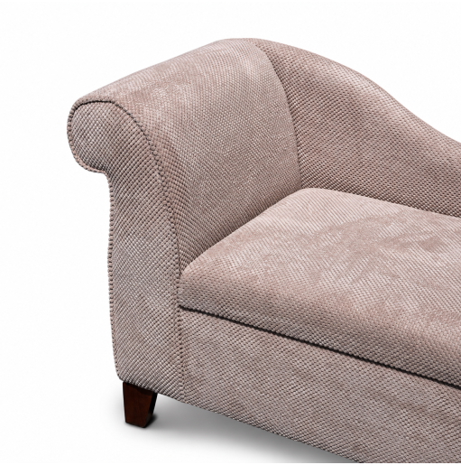 Mini Storage Chaise Longue in a Mink Dimple Velvet Fabric