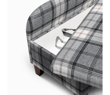 Medium Storage Chaise Longue in Grey Tartan Fabric