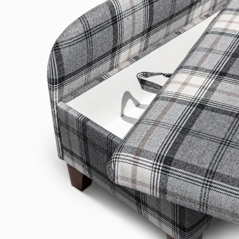 Medium Storage Chaise Longue in Grey Tartan Fabric | Beaumont Medium Storage Chaise Longue in Grey Tartan Fabric | Beaumont