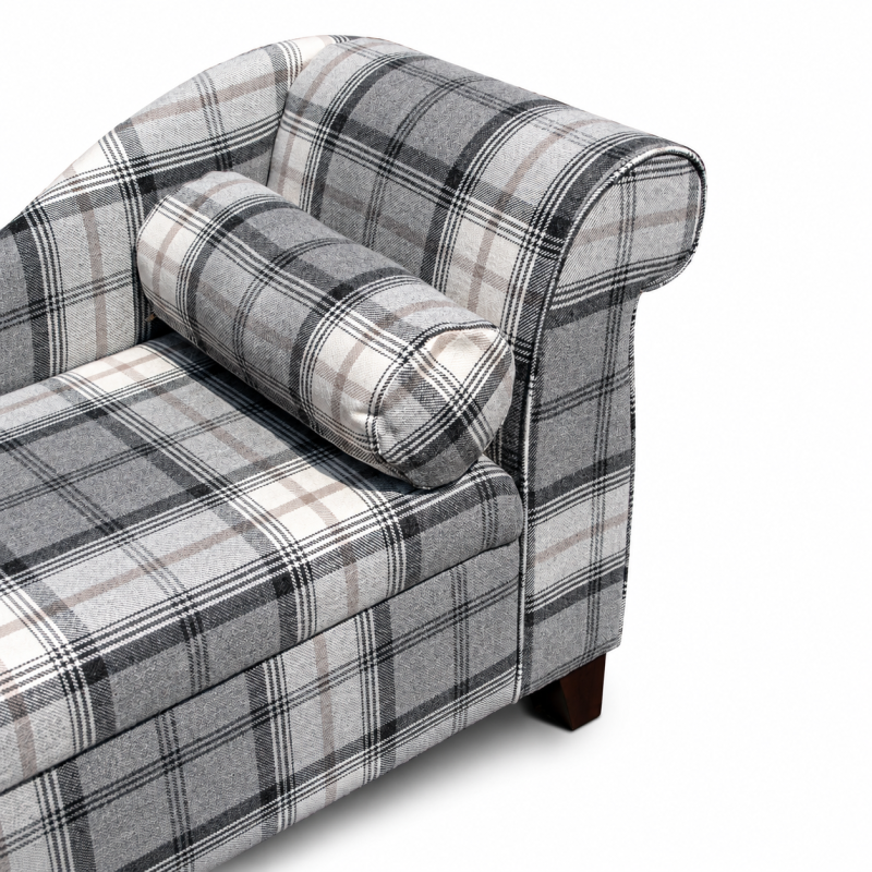 Medium Storage Chaise Longue in Grey Tartan Fabric | Beaumont Medium Storage Chaise Longue in Grey Tartan Fabric | Beaumont