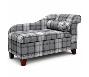 Medium Storage Chaise Longue in Grey Tartan Fabric