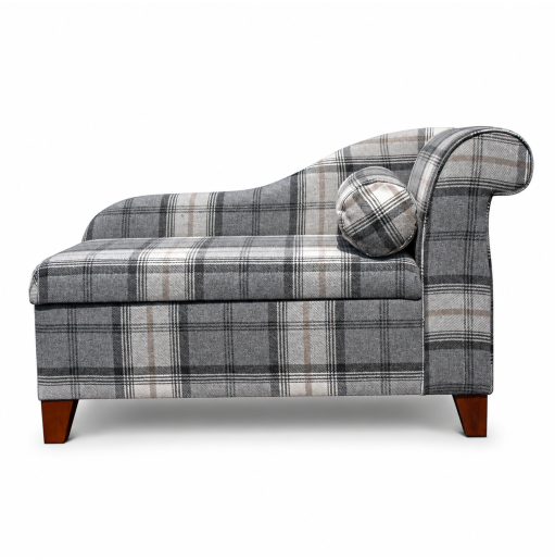 Medium Storage Chaise Longue in Grey Tartan Fabric