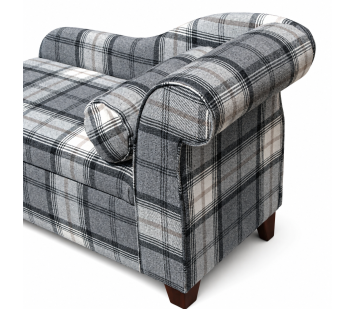 Medium Storage Chaise Longue in Grey Tartan Fabric