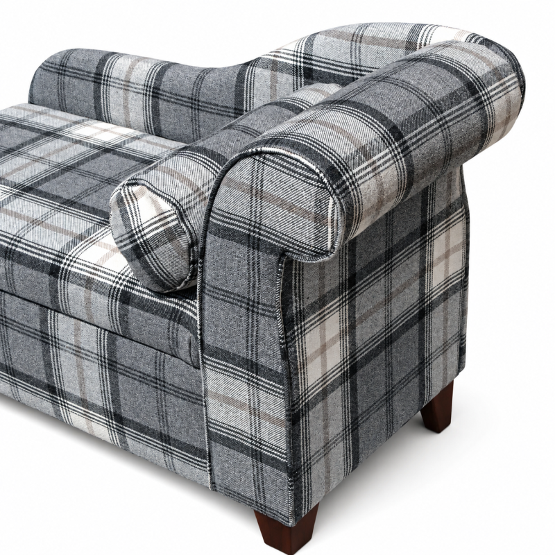Medium Storage Chaise Longue in Grey Tartan Fabric | Beaumont Medium Storage Chaise Longue in Grey Tartan Fabric | Beaumont