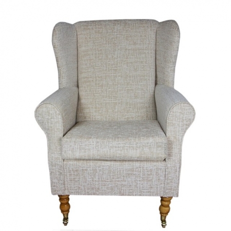 Medium Wingback Fireside Westoe Chair in a Flame Wheat Fabric with Castors - 15921