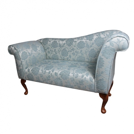 blue chaise sofa in floral fabric