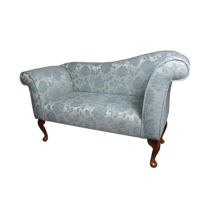 blue chaise sofa in floral fabric