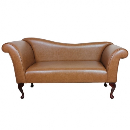 Designer Chaise Sofa In A Brown Faux, Tan Leather Chaise Lounge