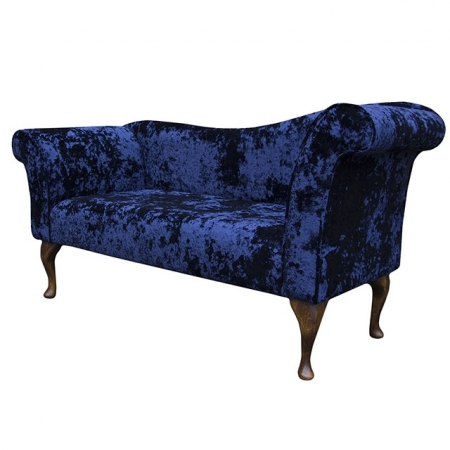 Designer Chaise Sofa in a Lustro Saphire Blue Fabric - LUS1324 (Hardwood Legs)