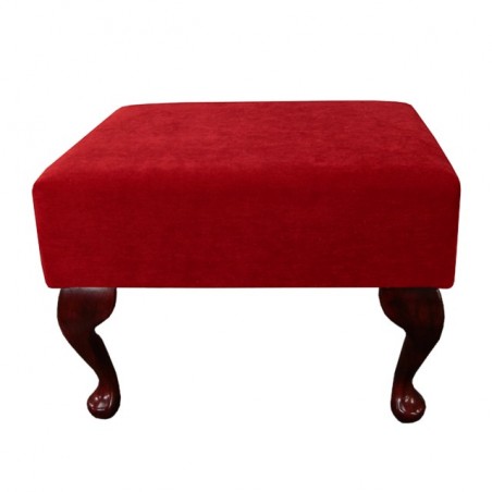 Small Footstool in a Pimlico Crush Rouge Red Velvet Fabric