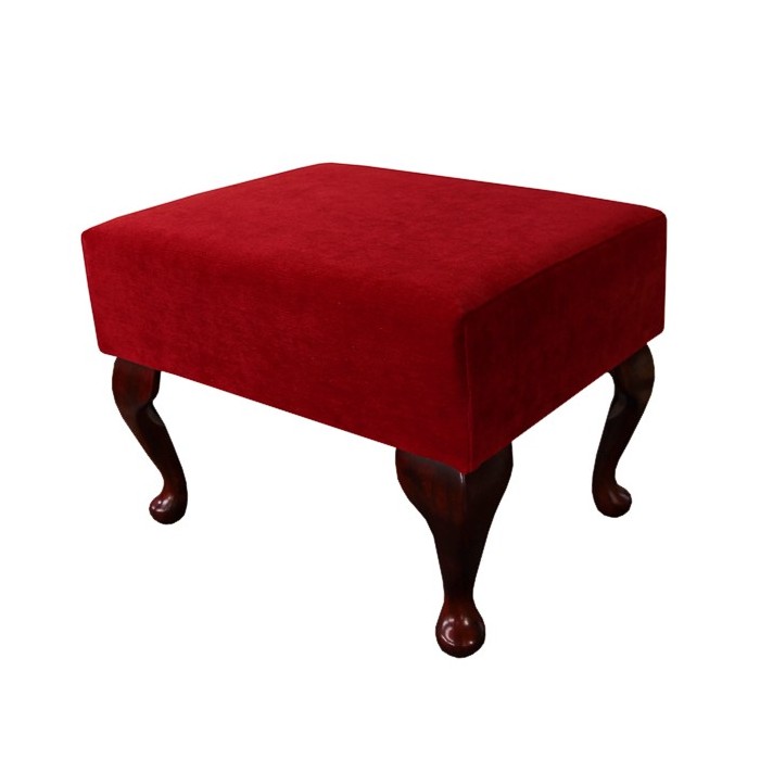 Small Footstool in a Rouge / Red Pimlico Velvet Fabric - 16022