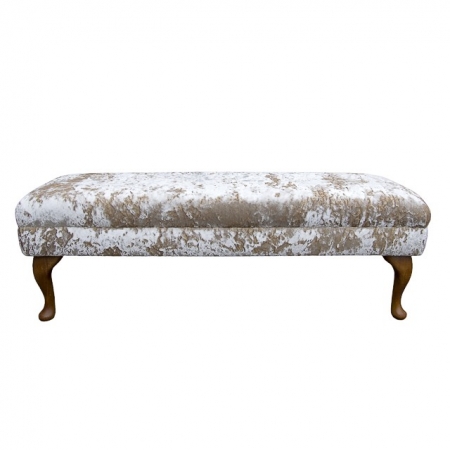 Bench Footstool in an Elder Lustro Chenille Fabric with Hardwood Queen Anne Legs - LUS1302