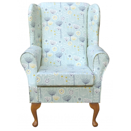 Standard Wingback Fireside Westoe Chair in a Bergen Seafoam Blue Floral Fabric