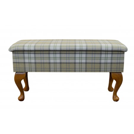 Medium Dressing Table Storage Stool in a Piazza Green Tartan Fabric - PIA1631