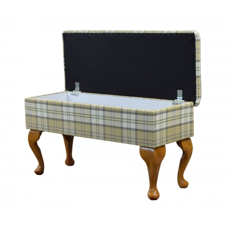 Medium Dressing Table Storage Stool in a Piazza Green Tartan Fabric - PIA1631