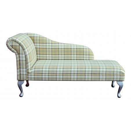 56" Medium Chaise Longue in a Piazza Green Tartan Fabric