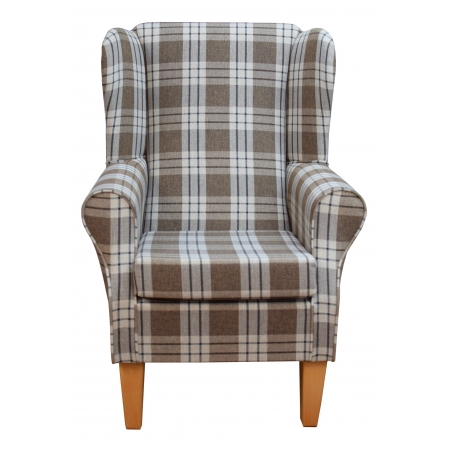 Westoe Chair in a Kintyre Chestnut Tartan Fabric on Tapered Beech Coloured Legs
