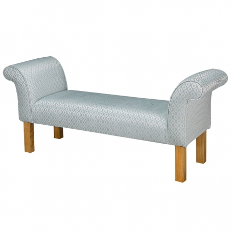 56" Medium Window Seat Settle in a Woburn Trellis Blue Fabric