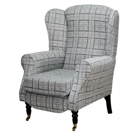 Duchess Wingback Armchair in a Maida Vale Grey Check Fabric