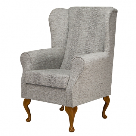 Standard Wingback Fireside Westoe Chair in a Maida Vale Plain 14615 and Striped 14625 Grey Fabric